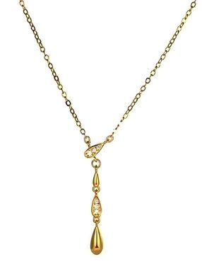 Minimalist Matte Gold CZ Teardrop Lariat Style Pendant Necklace 18"; NWOT